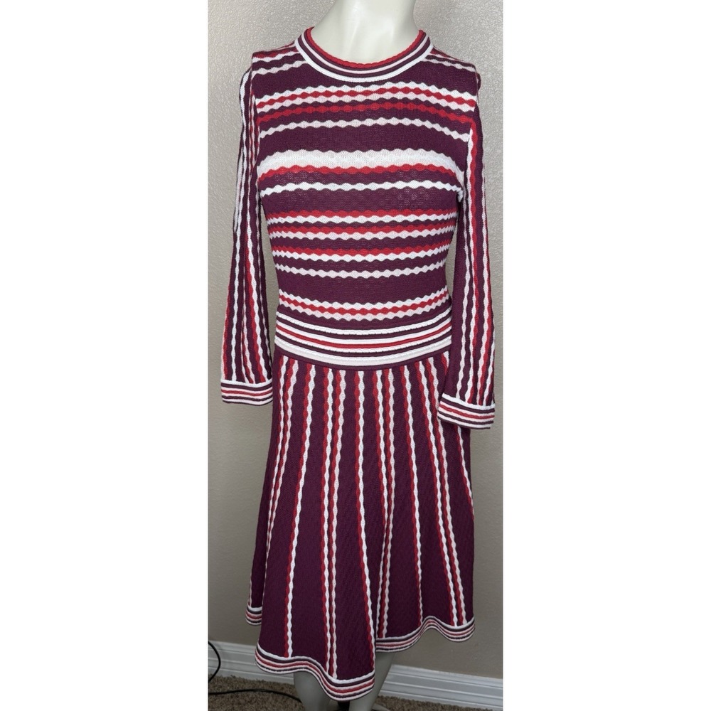 Kate Spade New York Sweater Dress Small Cashmere Blend Stripe Fit Flare Midi
